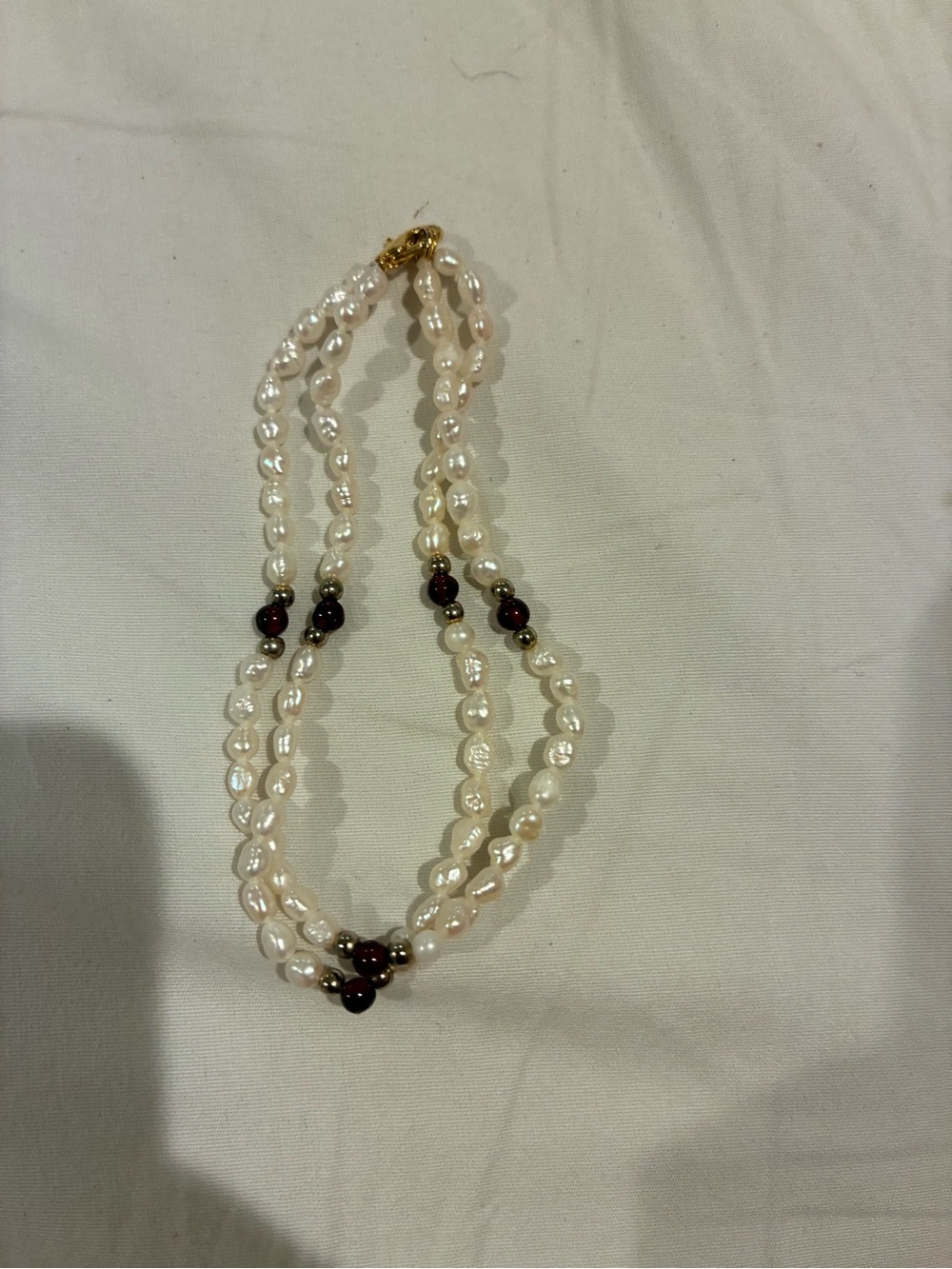 Freshwater Pearl and Garnet Bead Double Strand Necklace - White